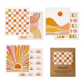 RECYCO Swedish Dishcloths for Kitchen | 6 Packs Desert Sunset Washable Dish Rags | Cellulose Reusable Cleaning Paper Towels | Absorbent Counter Dish Cloth Sponge Kitchen Wipes, 8" L x 7" W