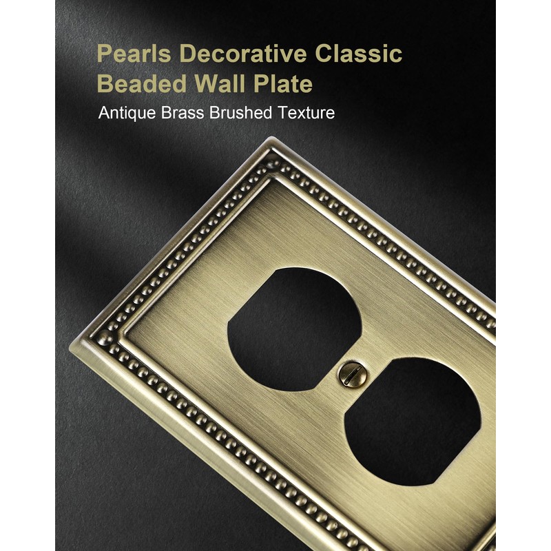 TREEWELL 6-Pack Duplex Outlet Cover Plate, Antique Brass Metal Wall
