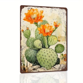 Cactus Flower Iron Tin Sign Art Deco Style - Decorative Wall Hanging Metal Plaque, Multipurpose, Vintage Water-Proof & Dust-Proof,Artistic Floral Theme, No Electricity Needed (1pc, 12x8")
