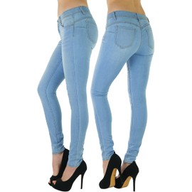 ToBeInStyle Jeans ajustados clásicos atemporales para mujer, Jeans ajustados push-up de 5 bolsillos, azul claro, 0