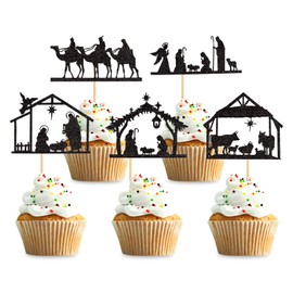 Keaziu 25 piezas de adornos para magdalenas de Navidad de Jesús, religión, temática de Navidad, para baby shower, orar Navidad, decoración de fiesta