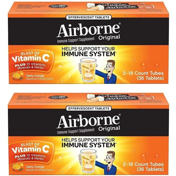 Airborne Zesty Orange Effervescent Tablets Vitamin C 1000mg x 36 Counts (2 Pack)
