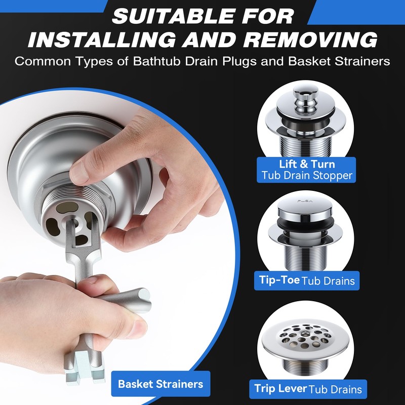 Enhon 4 Sided Drain Strainer Wrench with Sliding Handle for