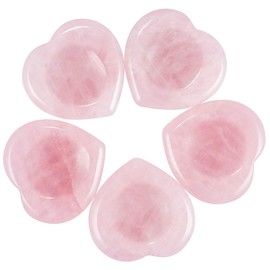 Rockcloud Pack of 2 Rose Quartz Crystal Thumb Worry Stone for Anxiety, Healing Crystal Pocket Palm Stone, Heart Shape
