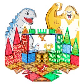 Dinosaurs Toys Magnetic Tiles for Kids 3-5, Dino,King Kong and Godzilla Animals World Construction Tile for Toddlers Ages 5-7, Magnet Building Blocks for Boys Girls Ages 3+ 4-8 8-12 Year Old