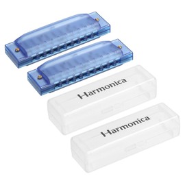 PATIKIL Clearly Colorful Translucent Harmonica 10 Holes Blue ABS Harp Mouth with PVC Box for Educational Musical Instruments Beginners Adults Pack of 2