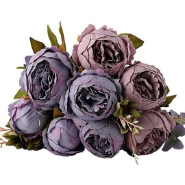 ShengyuanLouiesya Artificial Flowers Fake Silk Peony Flower Bouquet Floral Plants Decor for Home Garden Wedding Party Decor Decoration,Gray Purple