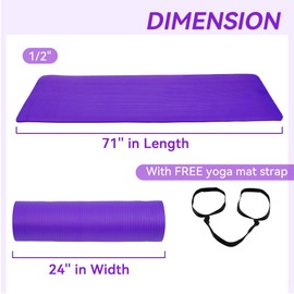 Fitvids 1/2-Inch Thick High Density Foam Exercise Yoga Mat with Carrying Strap, For Cushioning The Body Against Hard Floors, Purple