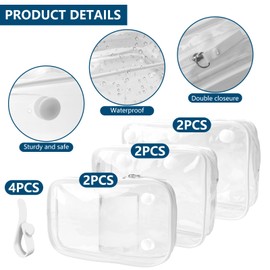 6pcs Clear Beach Bag Organizer with 4 Pack Insert Hooks Accessories for Bogg Bags, Clear Inner Bags Travel Cellphone Makeup Bags Toiletry Brush Organizer Cosmetic Divider Storage Inner Pouch(White)