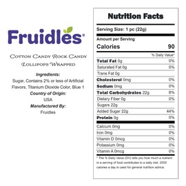 Fruidles Rock Candy Lollipops Pops Candy Suckers, Color and Flavor Assortment, Individually Wrapped, 6.5" (Cotton Candy, 12-Pack)