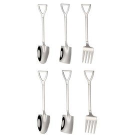 6 Pieces Small Shovel Spoon Fork Stainless Steel Dessert Spoons Ice Cream Fruit Spoons for Home Kitchen Restaurant
