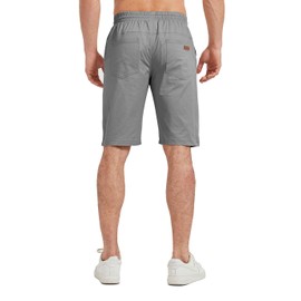 Ougelebo Men's Cotton Elasticated Waist Shorts with Drawstring, gray