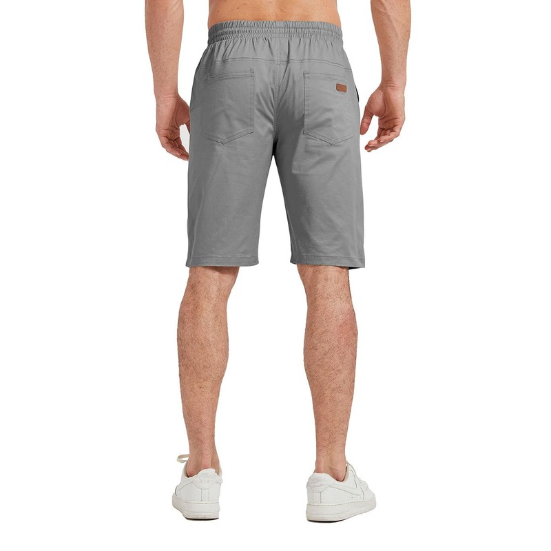 Ougelebo Men's Cotton Elasticated Waist Shorts with Drawstring, gray