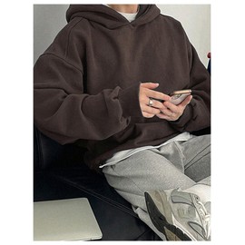 SOLY HUX Men's Oversized Hoodies Long Sleeve Drop Shoulder Basic Pullover Sweatshirt with Hood Coffee Brown X-Large