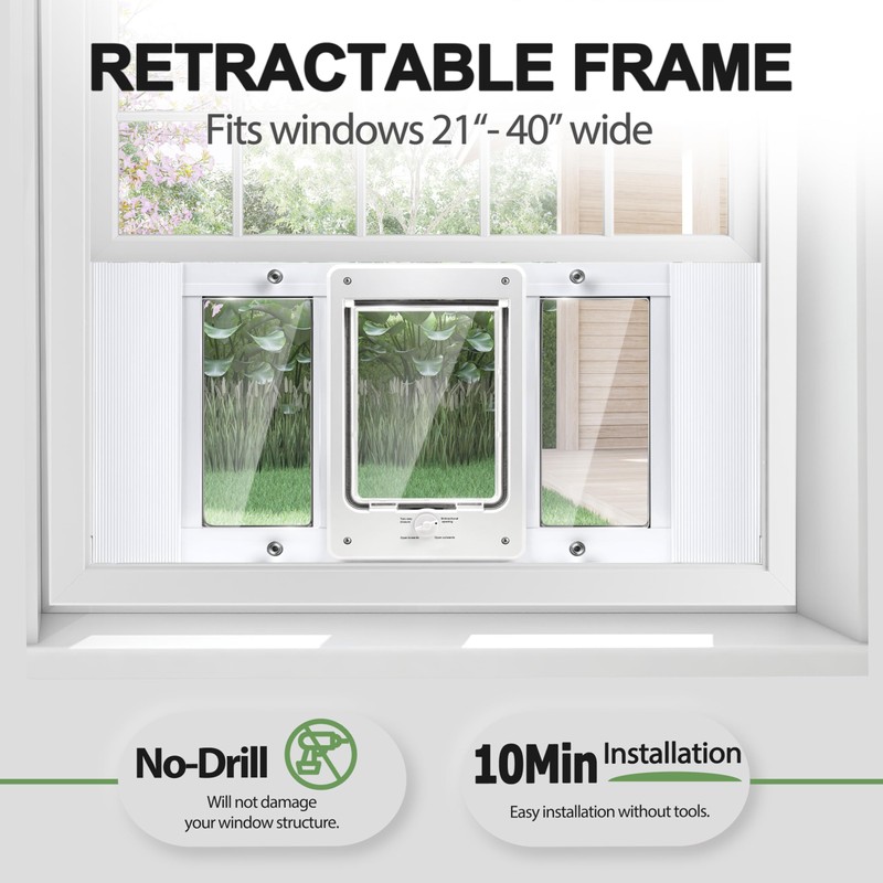 Full-Size Window Pet Door for Cat&Small Dog, Fits 28"-32" Width