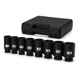 TecoTek 1/2" Drive Deep 6-Point Impact Socket Set, 8-Piece Standard SAE Spindle Axle Nut Impact Socket Set, Cr-Mo, 1-Inch to 1-1/2-Inch Size