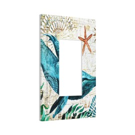 Blue Nautical Whale 1-Gang GFCI Single Device Decora Wall Plate Decorator Rocker Outlet Light Switch Cover Faceplate Teal Ocean Underwater Animals Humpback Vintage Navigation Map Adventure Room Decor