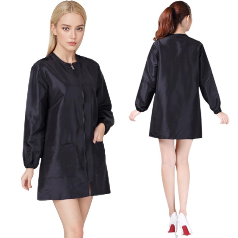 Dog Grooming Smock Long Sleeves Water-Repellent Hair-Proof (Black, M)