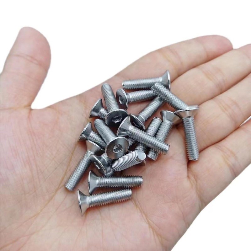 100 Pieces M4x16 Silver Countersunk Screws Stainless Steel Hex Metric
