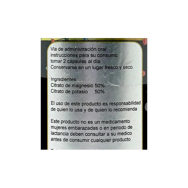 Citrato De Magnesio Y Potasio 60 Capsulas 850 Mg Sunahe