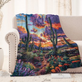 Southwest Desert Sunset Blanket 50x60 in, Flannel Throw Blankets for Travel Camping Sofa Living Room Decor, Lightweight Cozy Soft Fuzzy Gifts for Women Adults Kids