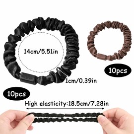 20 PCS Silk Hair Ties Elastics Hair Bands Girls Silk Bobbles Ponytail Holders Sleepy Hair Accessories No Damage for Curly Long Hair (Black, Brown)