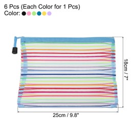 MECCANIXITY Mesh Zipper Pouch, A5 Nylon Mesh Cosmetic Bags Pencil Case Document Bag Zipper File Pouch for Office Travel Makeup, Multicolor Pack of 6