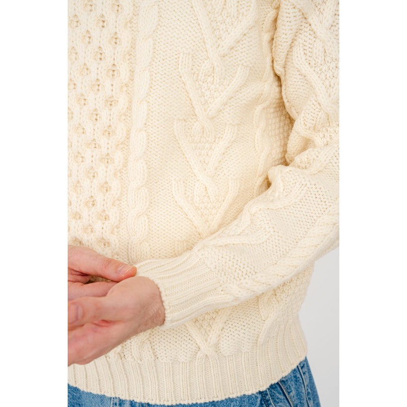 SAOL 100% Merino Wool Men's Irish Traditional Aran Crew Neck