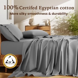 Shilucheng 100% Cotton King Size Sheets Set - 1500 Thread Count，Luxury Egyptian Cotton Bed Sheets，5-Star Hotel Quality Sheets, Breathable & Cooling, 16 Inch Deep Pocket - 4 Piece (Grey)