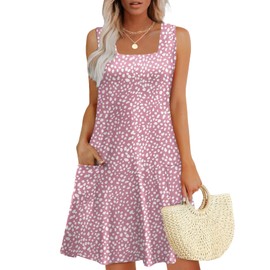 OFEEFAN Pink Dress for Women Summer 2025 Sundresses Casual Boho Beach Clothes Classy Outfits Print 03 XL