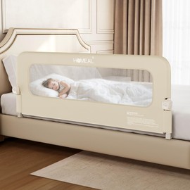 HOMEAL Toddler Bed Rails - 59"x24" Extra Long Bed Rail for Toddlers with U-Shape Base, Baby Bed Safety Guard for Twin, Full, Queen, King Mattress Bed, Beige, 1 Pack