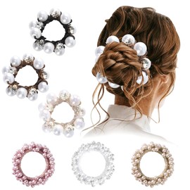 OT-NVWOZR 6PCS Pearl Hair Scrunchies, Elastic Hair Ropes Ponytail Holder Hair Accessories for Women, Crystal Pearl Hair Ties Hair Bobbles Hair Styling Hair Clips Gift for Girls White
