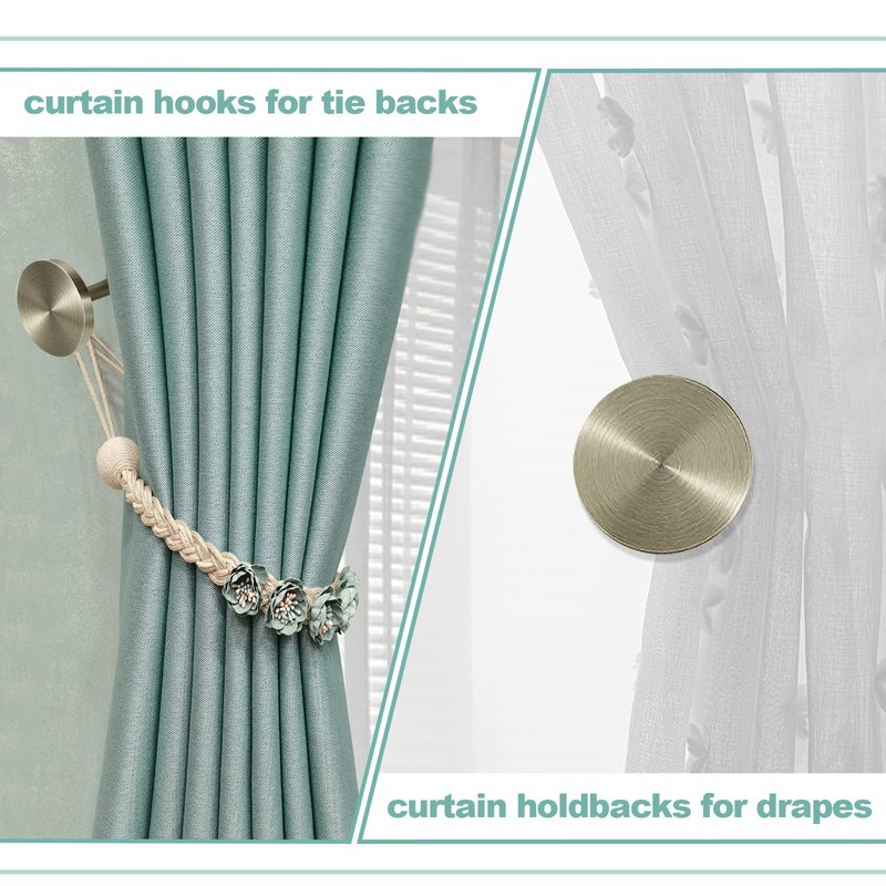 KOLAKO Curtain Holdbacks, Metal Curtain Tie Backs Hooks Antique Brass