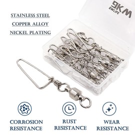 9KM DWLIFE 30pcs Ball Bearing Fishing snap Swivels, 8 Sizes Stainless Steel Swivel with Coastlock,Fishing Terminal Tackle for Saltwater Freshwater Sea Fishing