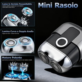 Mini Rasoio Elettrico Barba Uomo - Rasoio da Viaggio Portatile Impermeabile IPX6 con Schermo LED, USB-C Rapido, Silenzioso & Compatto - Grigio