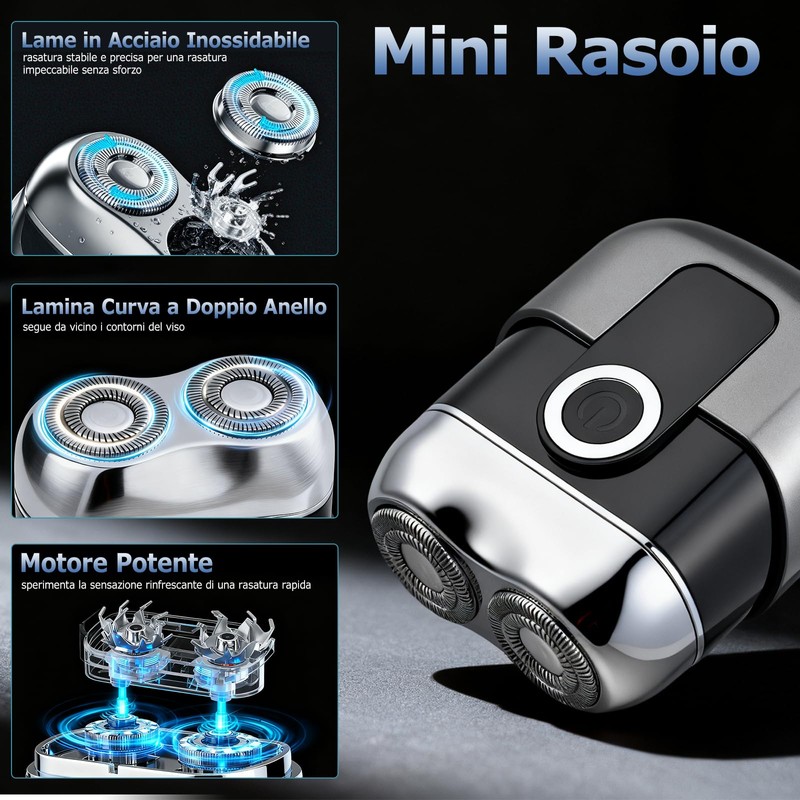 Mini Rasoio Elettrico Barba Uomo - Rasoio da Viaggio Portatile
