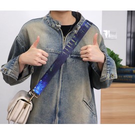 Beemorita Navy Blue Crossbody Purse Strap, Van Gogh Replacement Bag Belt Strap for Purse Handbag Guitar Camera, Adjustable Canvas Wide Shoulder Strap for Women Men, with Golden Hooks