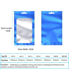YaYaFunFun 100Pcs Reusable Blue Mylar Ziplock Bags, 10x15cm, Smell Proof, Resealable, Polyethylene, Self Seal, Food & Non-Food Storage, Gifting