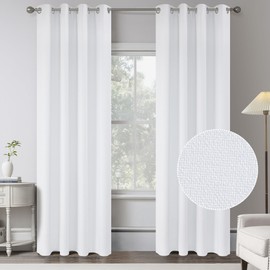 KEQIAOSUOCAI Pure White 100% Blackout Linen Curtains 96 Inches Long 2 Panels for Bedroom,Modern Farmhouse Full Black Out Room Darkening Thermal Insulated Window Curtain Panels W50 x L96 Inch Length