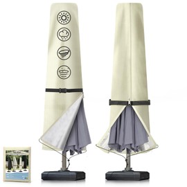 Wanocean Parasol Protective Cover, Cover for Parasols up to approx. 300 cm, 600D Oxford Cantilever Parasol Cover, Waterproof, Anti-UV, Suitable for Garden Yard (190 x 30/40/50 cm)