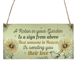 Second Ave Robin in Your Garden Memorial Remembrance Wooden Hanging Rectangle Garden Sign Plaque