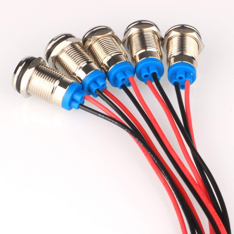 5pcs 10mm AC/DC 12-24V LED Metal Indicator Light Waterproof Signal
