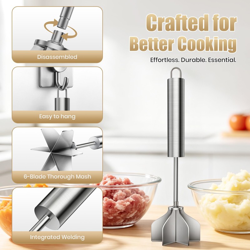 Stainless Steel Meat Masher 6 Blade Ground Beef Chopper Cooking