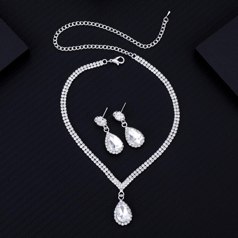 TOEECY Bridal Jewellery Set Women's Silver Rhinestone Crystal Jewellery Set