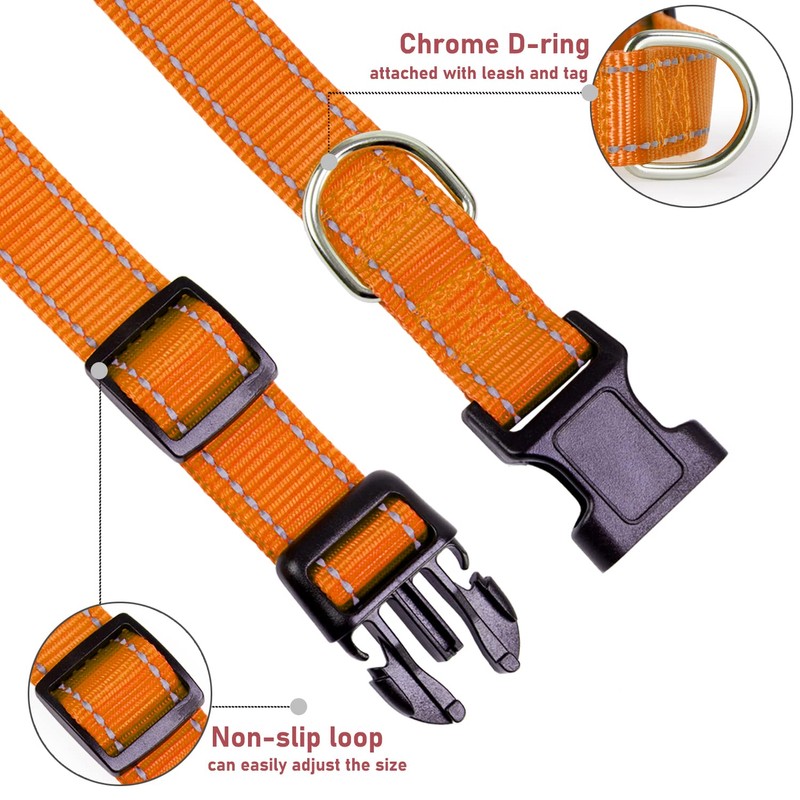 Reflective Dog Collar with Buckle Adjustable Safety Nylon Collars for