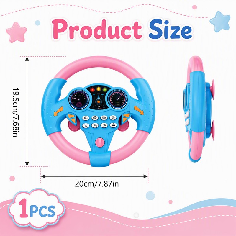 Steering Wheel Model, Suction Cup Prop for Car Travel, Blue-Pink