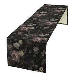 JanJCurt Vintage Floral Table Runner, Black Pink Flower Rose Gothic Garden with Beautiful Blooming Roses Print Table Runner for Home Kitchen Dinning Table Indoor Outdoor Holiday, 13x36inch