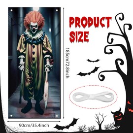 Halloween Door Cover Decorations Scary Clown Front Door Banner Halloween Evil Circus Hanging Banner Horror Clown Porch Sign Photo Backdrop for Indoor Outdoor Carnival Party Supplies Decor 72 x 35''