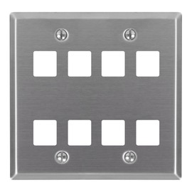 ICC 8-Port Keystone Wall Plate (1 Pack), UL Listed, Stainless Steel, 2-Gang Wall Plate for RJ45 Modular Jack and Inserts, Brushed Finish