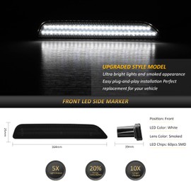 D-Lumina LED Side Marker Lights Dual Rows White Compatible with Fo-rd Mustang 2010-2014, Smoked Lens Front & Rear Fender Side Markers, Driver & Passenger Side Bumper Lights, Pack of 4